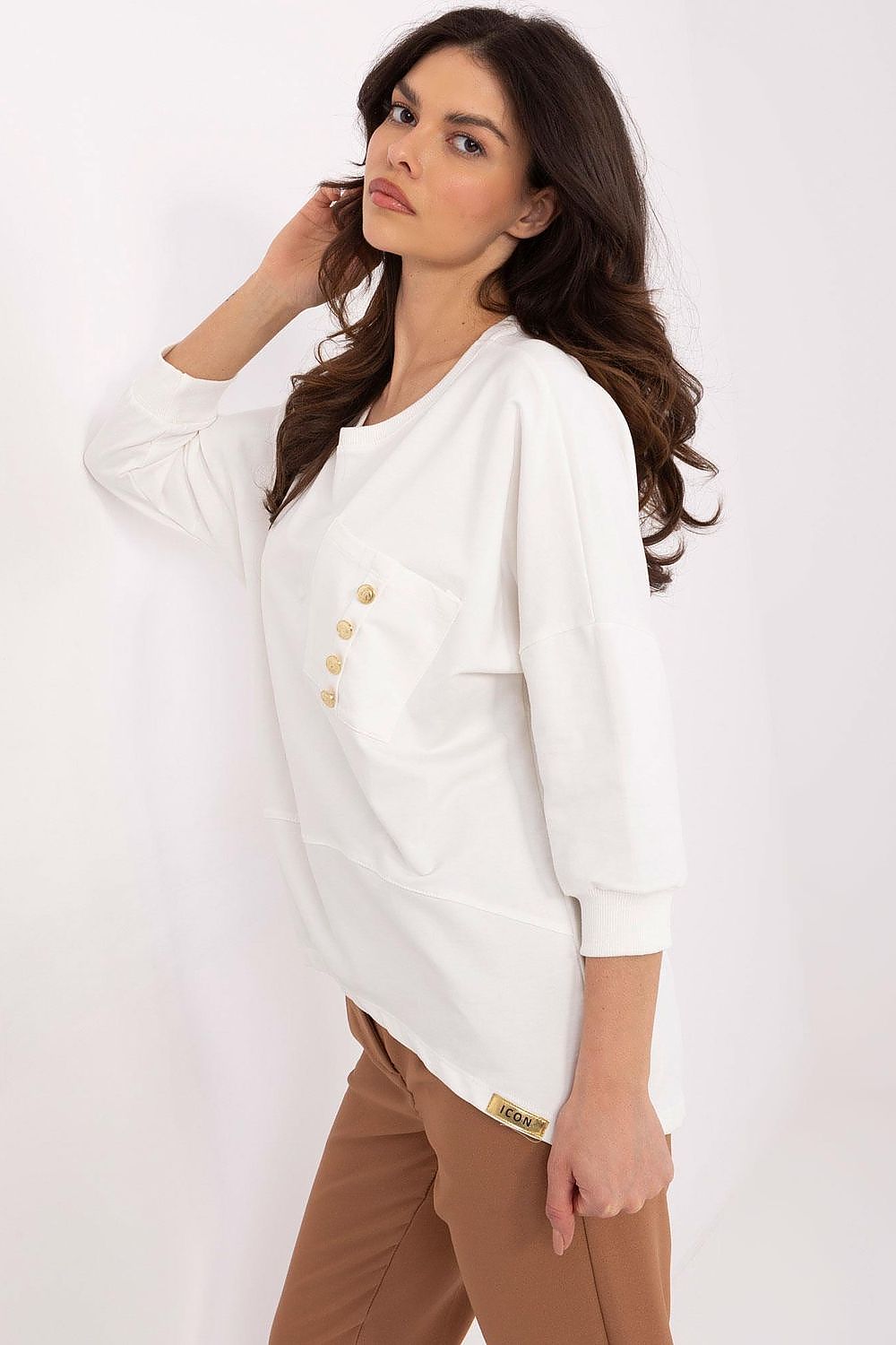 Elegant Everyday Cotton Blouse With 3/4 Sleeves & Pocket - Sizes S, M, L, XL