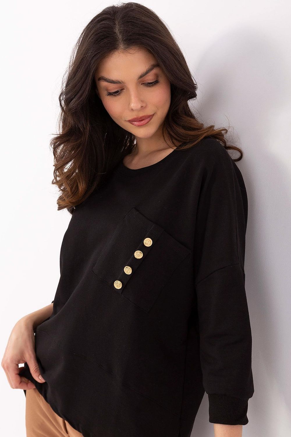 Elegant Everyday Cotton Blouse With 3/4 Sleeves & Pocket - Sizes S, M, L, XL