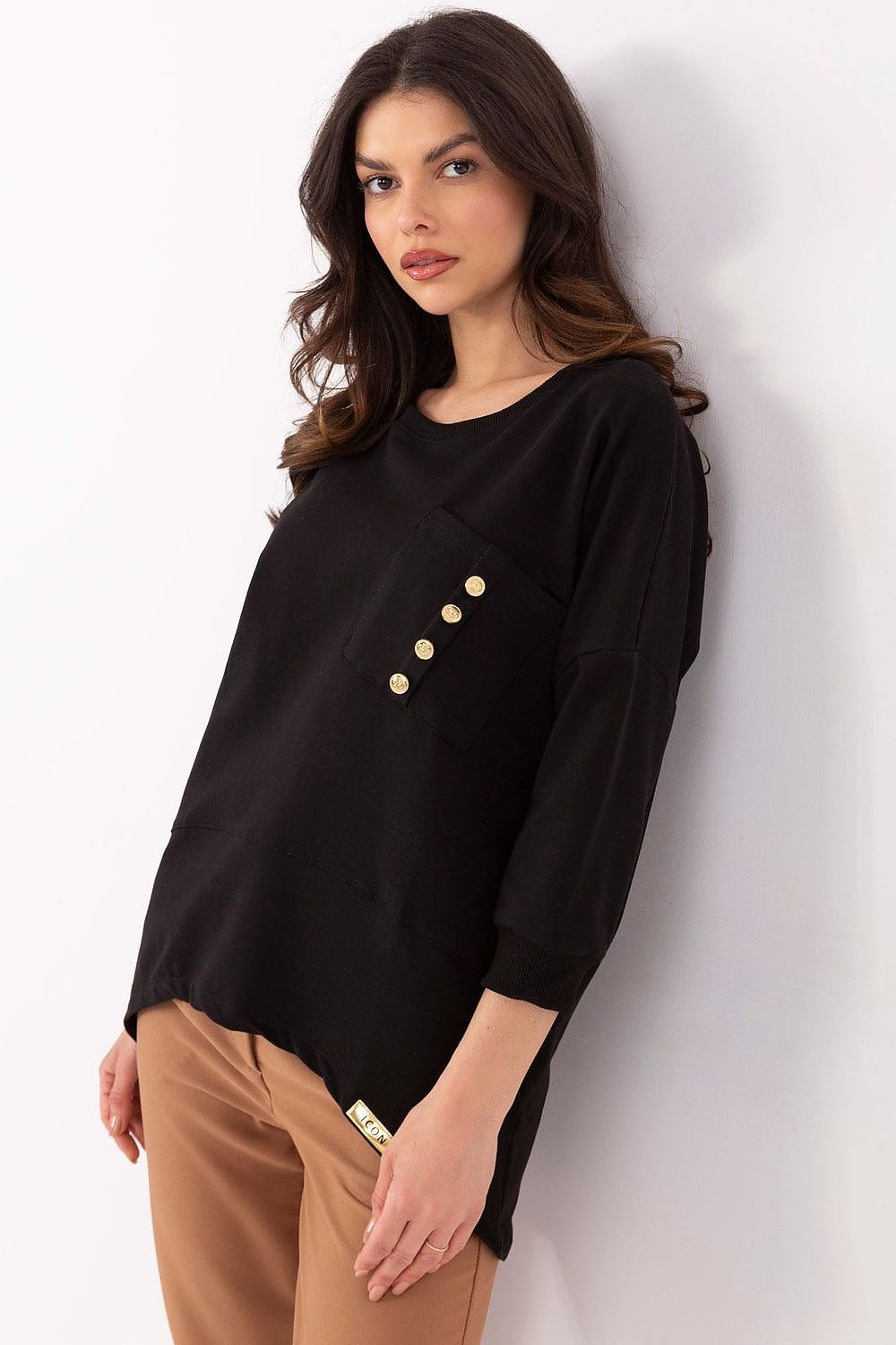 Elegant Everyday Cotton Blouse With 3/4 Sleeves & Pocket - Sizes S, M, L, XL