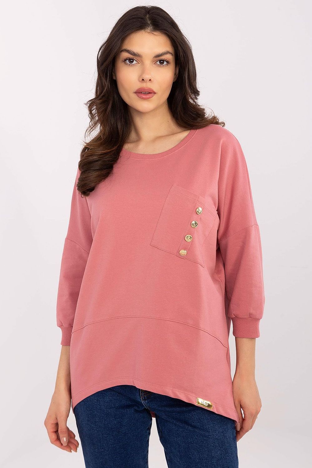 Elegant Everyday Cotton Blouse With 3/4 Sleeves & Pocket - Sizes S, M, L, XL