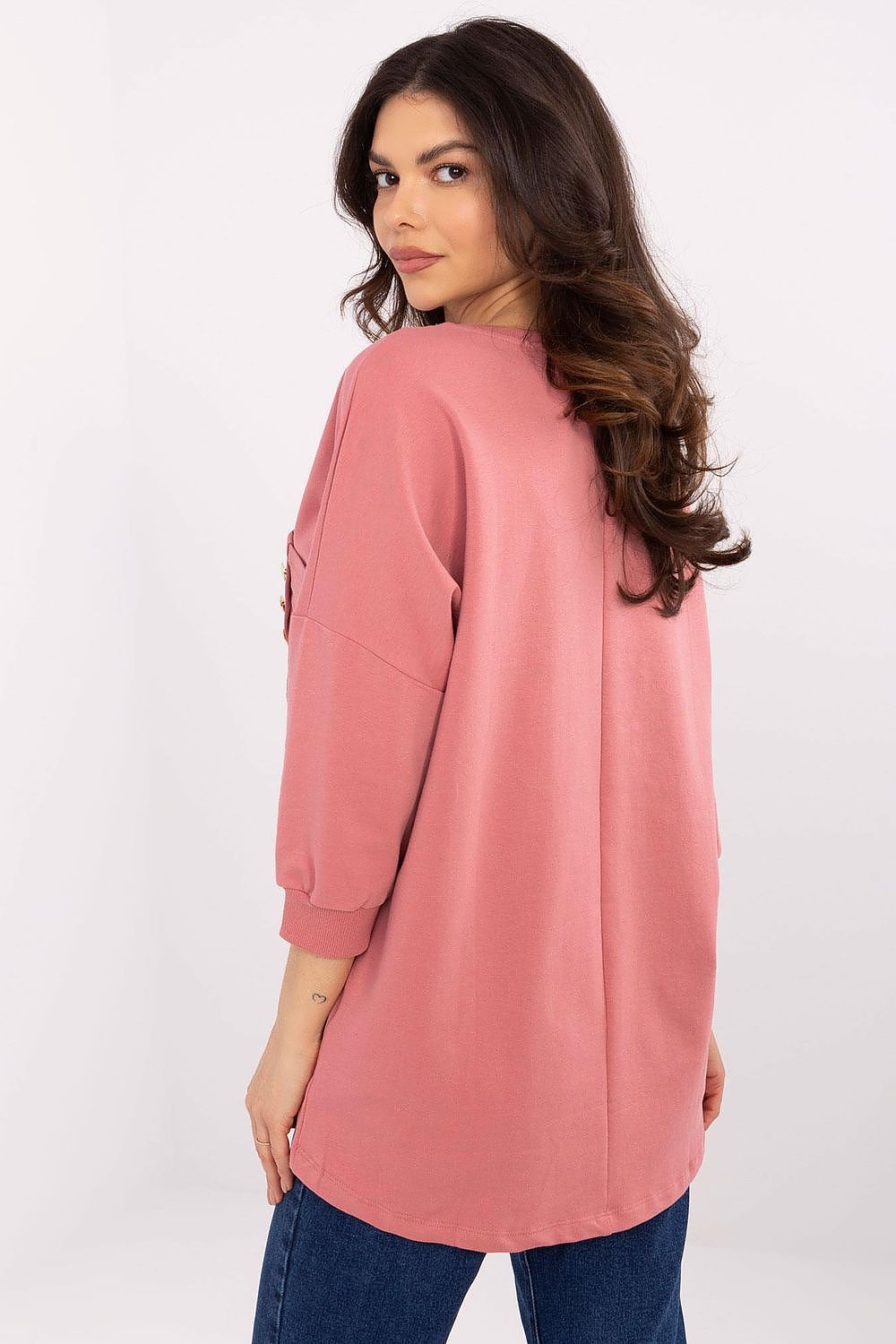 Elegant Everyday Cotton Blouse With 3/4 Sleeves & Pocket - Sizes S, M, L, XL