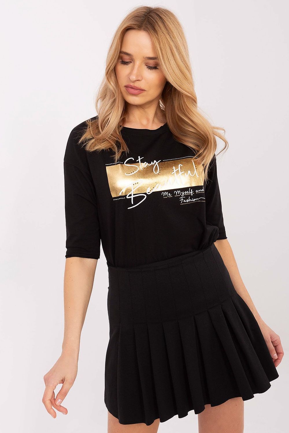 Elegant Casual Women's Blouse in Cotton and Spandex - Sizes S to XL with Stylish Studs and Inscriptions