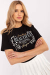 Stylish Women's Casual T-Shirt in Sizes S-XL, Soft Cotton with Decorative Studs & Round Neckline