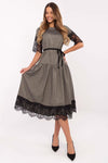 Elegant Wool Cocktail Dress by Lakerta | Midi Length, Lace Sleeves, Size EU 36-42