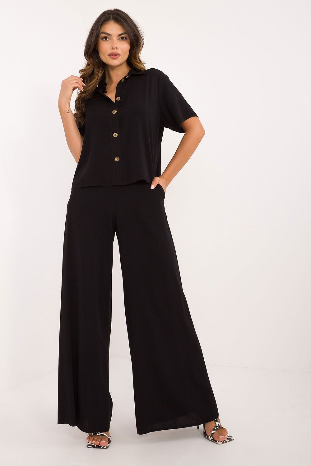 Elegant Viscose Set With High Waist Trousers And Classic Cut Shirt | EU S/M | US S/M
