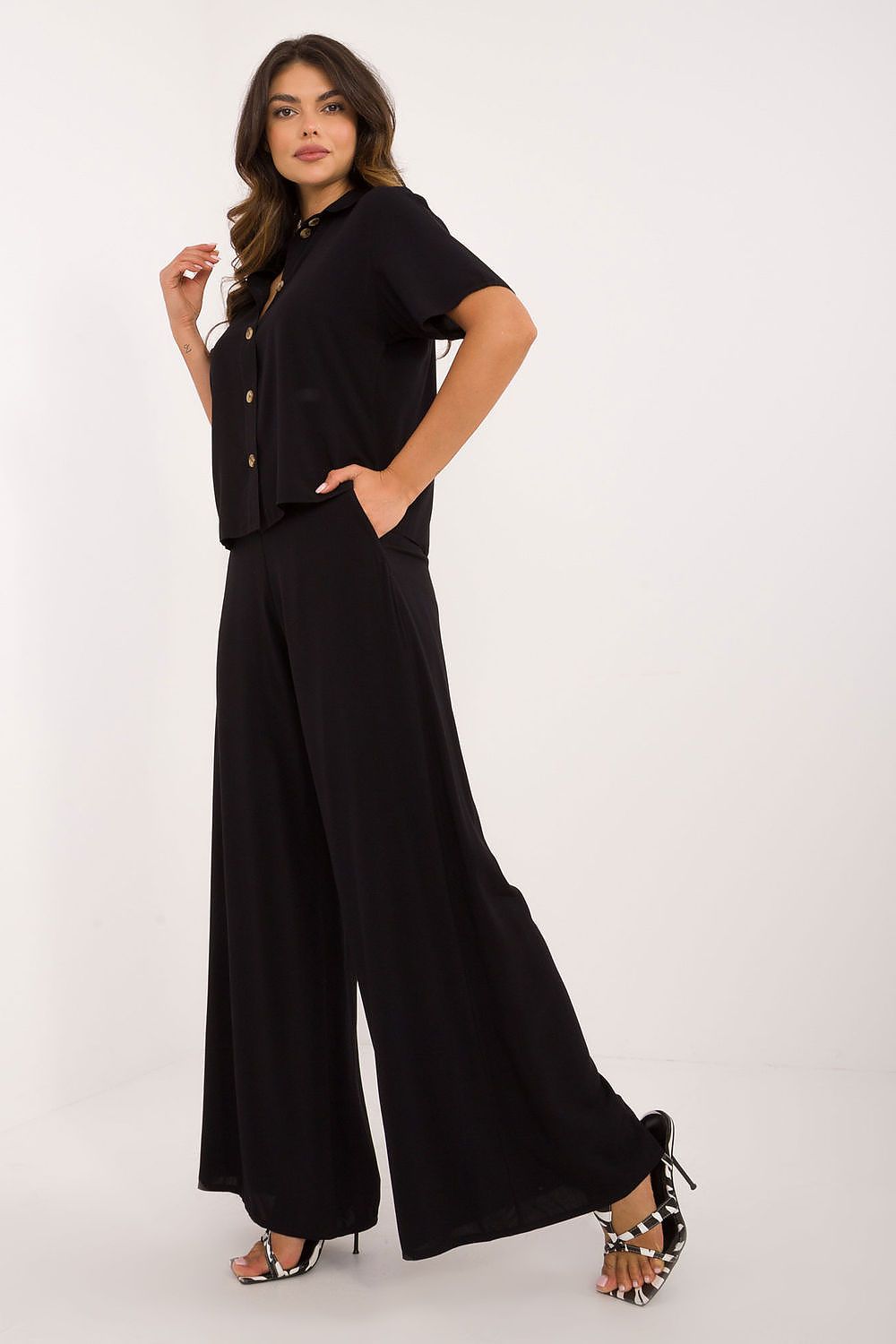 Elegant Viscose Set With High Waist Trousers And Classic Cut Shirt | EU S/M | US S/M