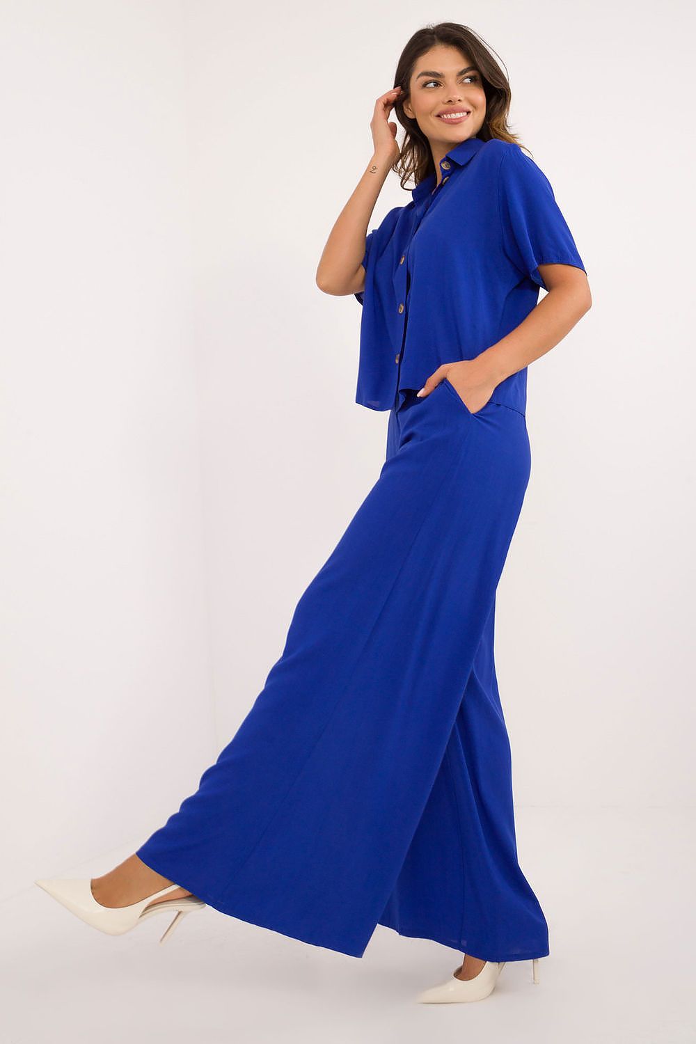 Elegant Viscose Set With High Waist Trousers And Classic Cut Shirt | EU S/M | US S/M