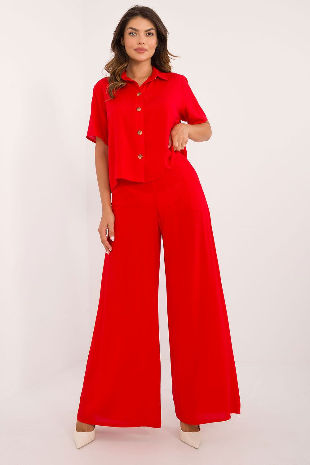 Elegant Viscose Set With High Waist Trousers And Classic Cut Shirt | EU S/M | US S/M