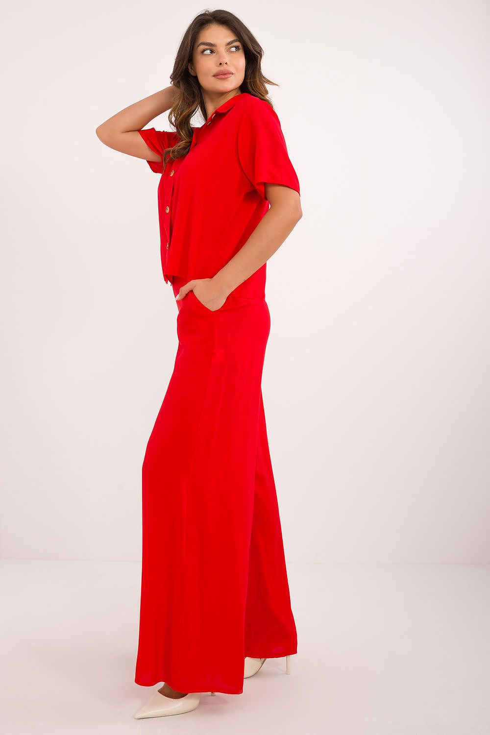 Elegant Viscose Set With High Waist Trousers And Classic Cut Shirt | EU S/M | US S/M