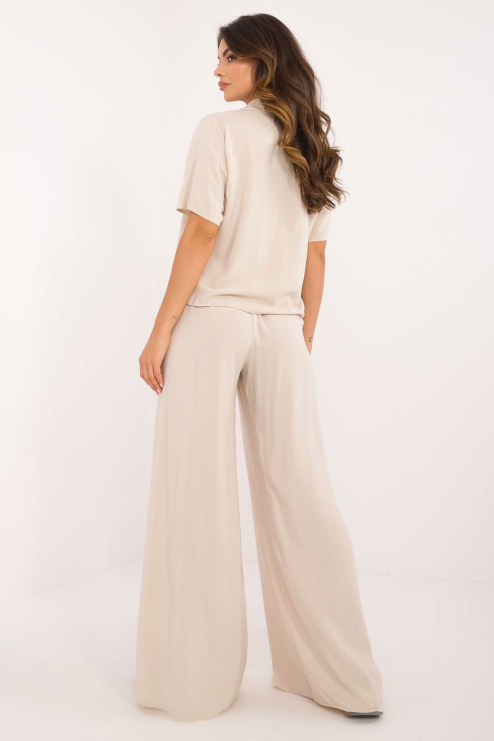 Elegant Viscose Set With High Waist Trousers And Classic Cut Shirt | EU S/M | US S/M