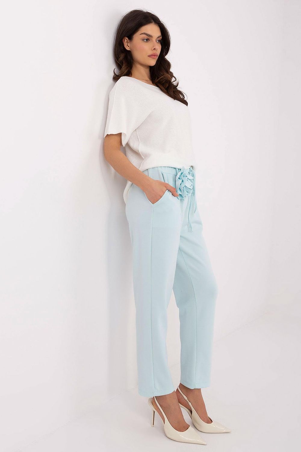 Luxury Women's High-Waisted Tracksuit Trousers with Detachable Brooch, EU Size 0 - Elegant Fit by Italy Moda