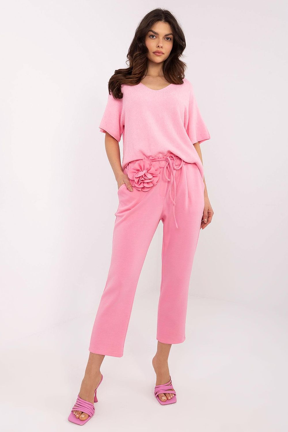 Luxury Women's High-Waisted Tracksuit Trousers with Detachable Brooch, EU Size 0 - Elegant Fit by Italy Moda