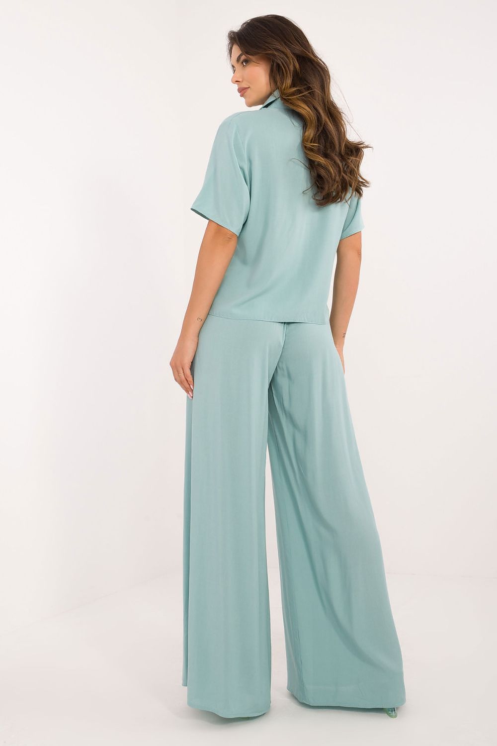 Elegant Viscose Set With High Waist Trousers And Classic Cut Shirt | EU S/M | US S/M
