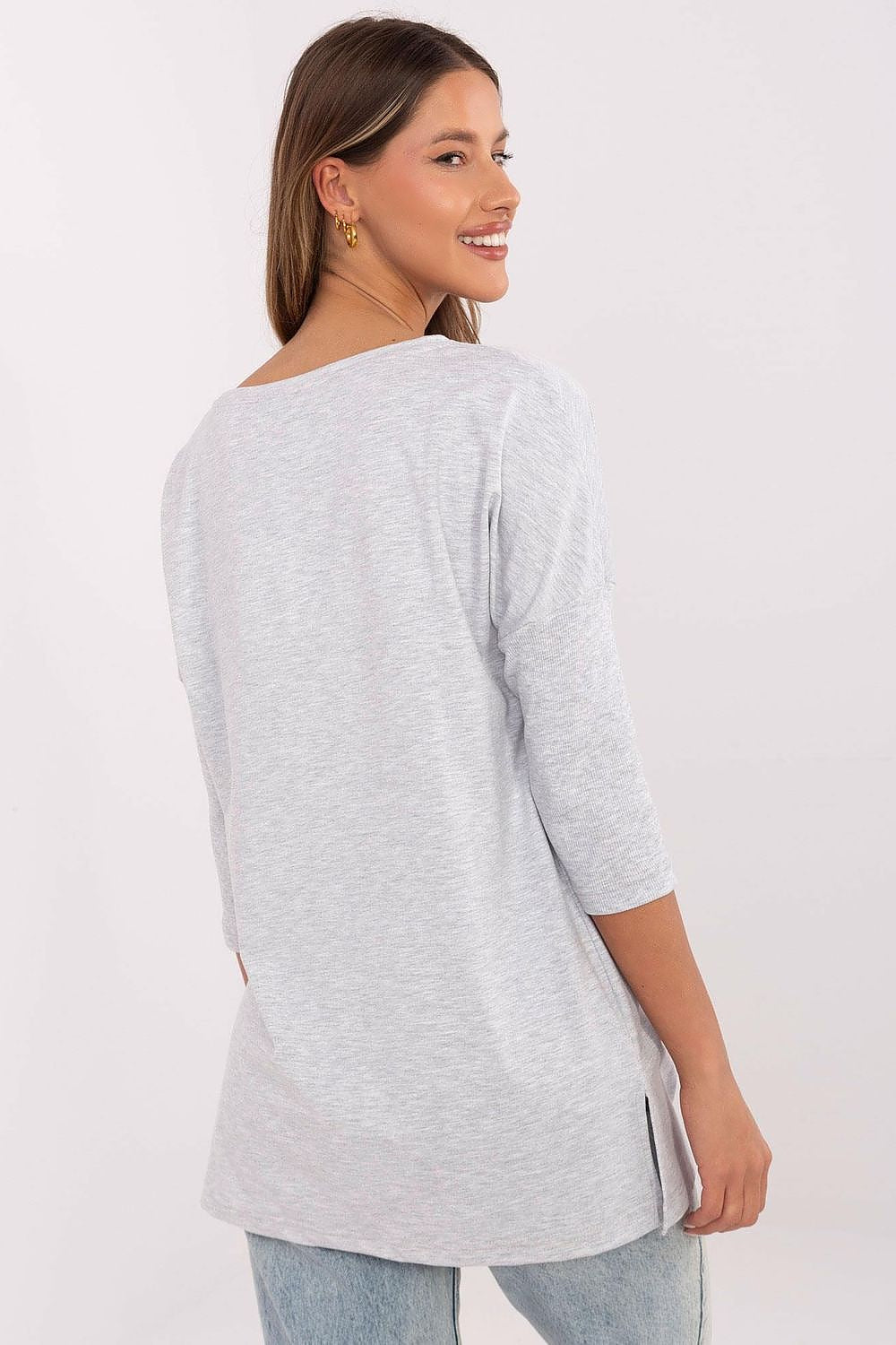 Casual Women's Blouse in Sizes S to XL - Soft Cotton Blend with Stylish Ribbed Sleeves