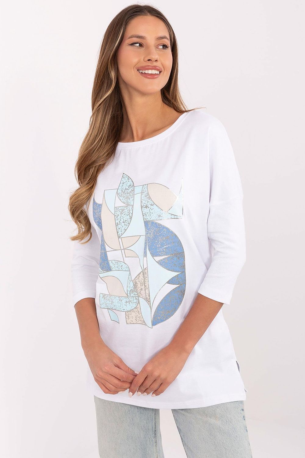 Casual Women's Blouse in Sizes S to XL - Soft Cotton Blend with Stylish Ribbed Sleeves