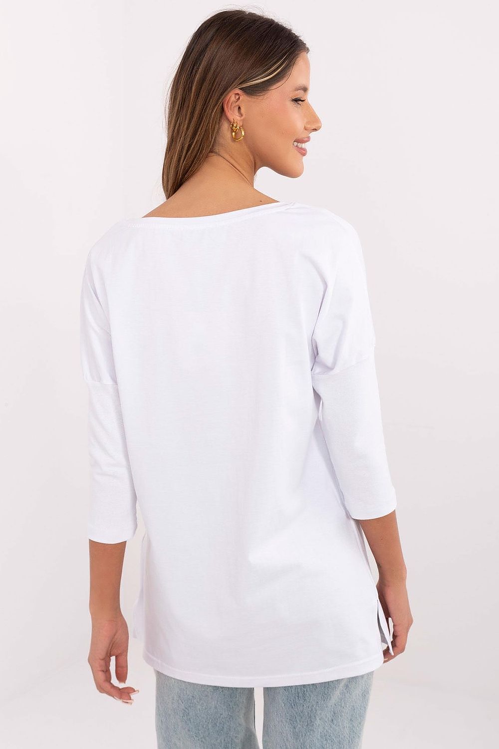 Casual Women's Blouse in Sizes S to XL - Soft Cotton Blend with Stylish Ribbed Sleeves