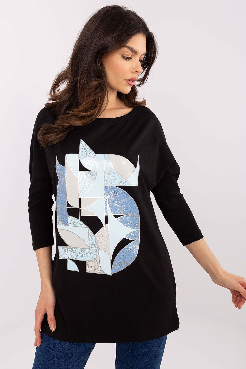 Casual Women's Blouse in Sizes S to XL - Soft Cotton Blend with Stylish Ribbed Sleeves