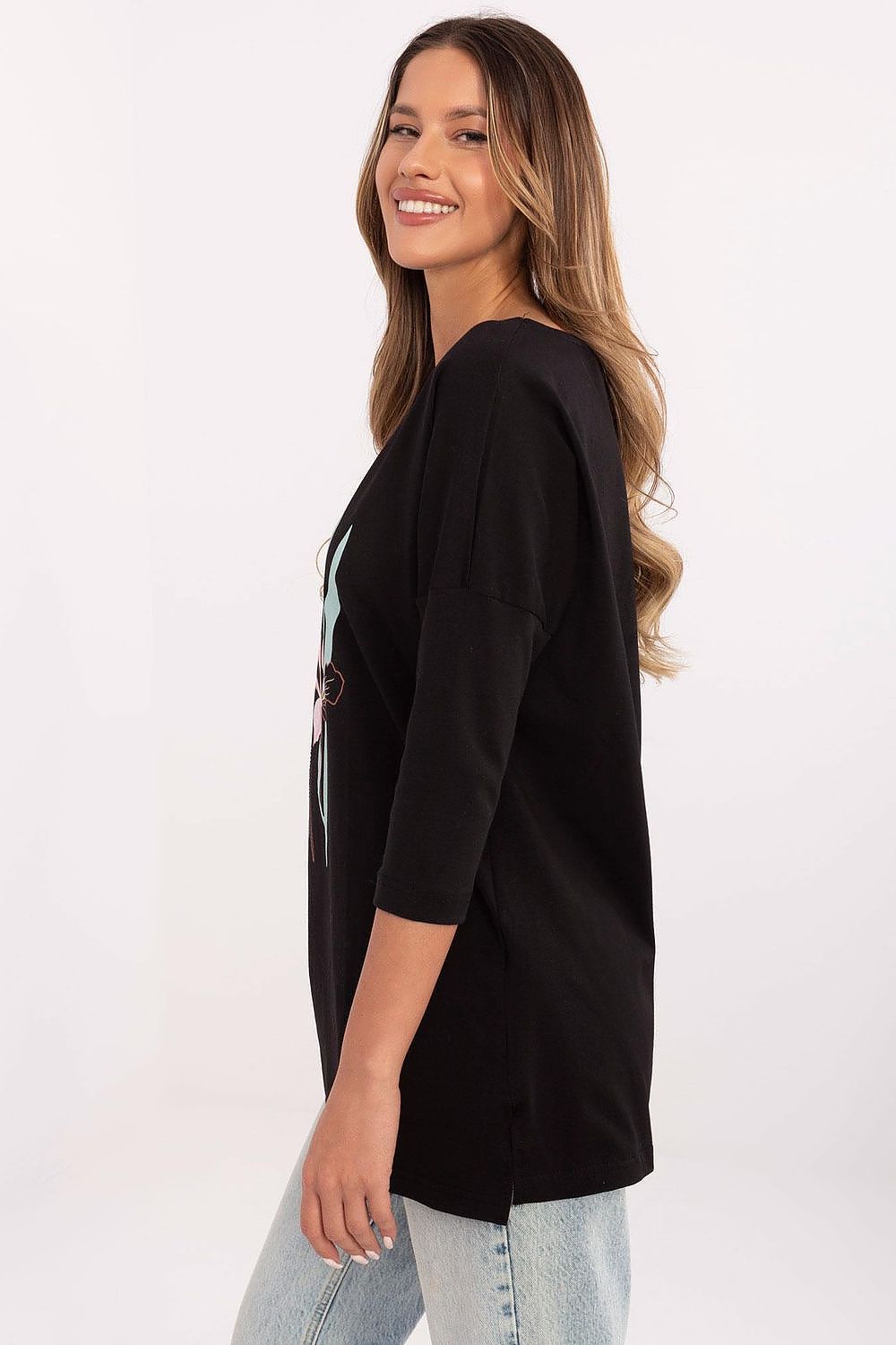 Elegant Floral Print Blouse in Sizes S to XL - High-Quality Cotton Blend with 3/4 Sleeves