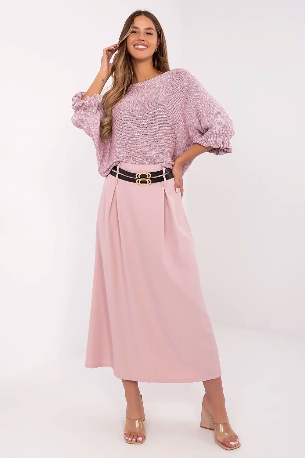 Elegant Maxi Skirt by Italy Moda - Comfortable Polyester with Spandex, EU Sizes 0-2, Stylish Pleats & Belts
