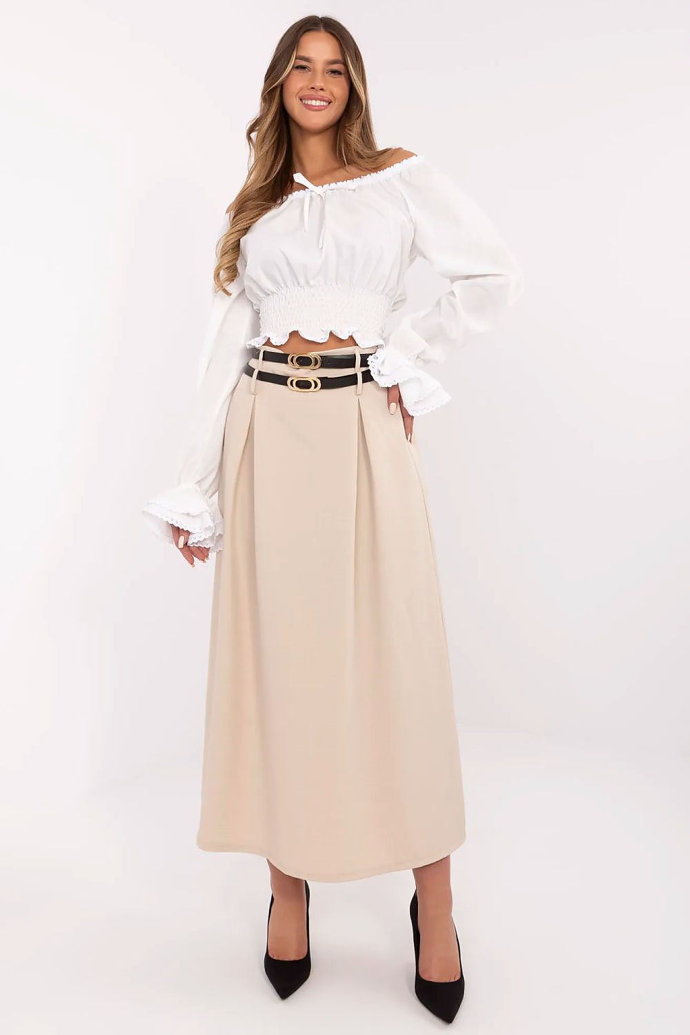 Elegant Maxi Skirt by Italy Moda - Comfortable Polyester with Spandex, EU Sizes 0-2, Stylish Pleats & Belts