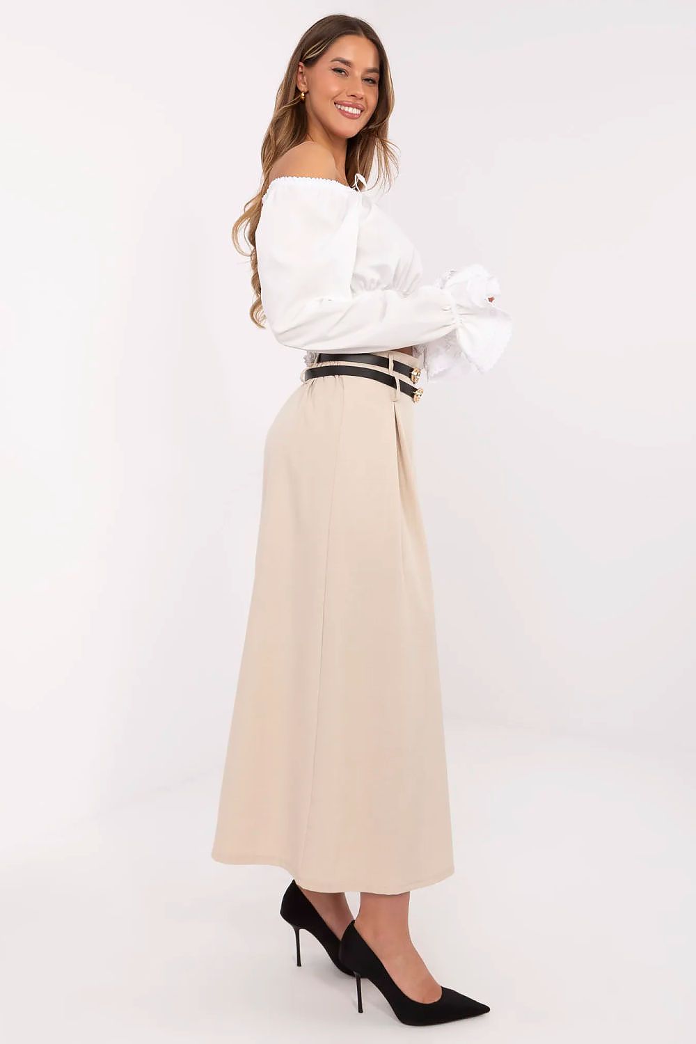 Elegant Maxi Skirt by Italy Moda - Comfortable Polyester with Spandex, EU Sizes 0-2, Stylish Pleats & Belts