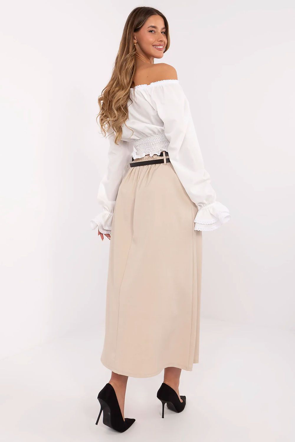 Elegant Maxi Skirt by Italy Moda - Comfortable Polyester with Spandex, EU Sizes 0-2, Stylish Pleats & Belts
