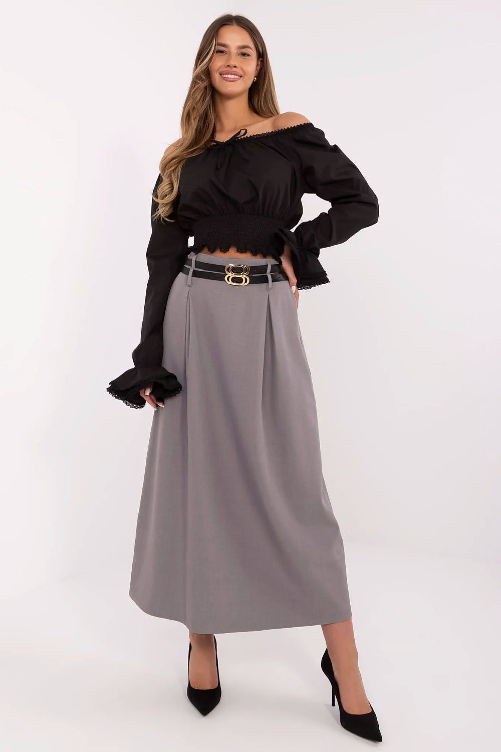 Elegant Maxi Skirt by Italy Moda - Comfortable Polyester with Spandex, EU Sizes 0-2, Stylish Pleats & Belts