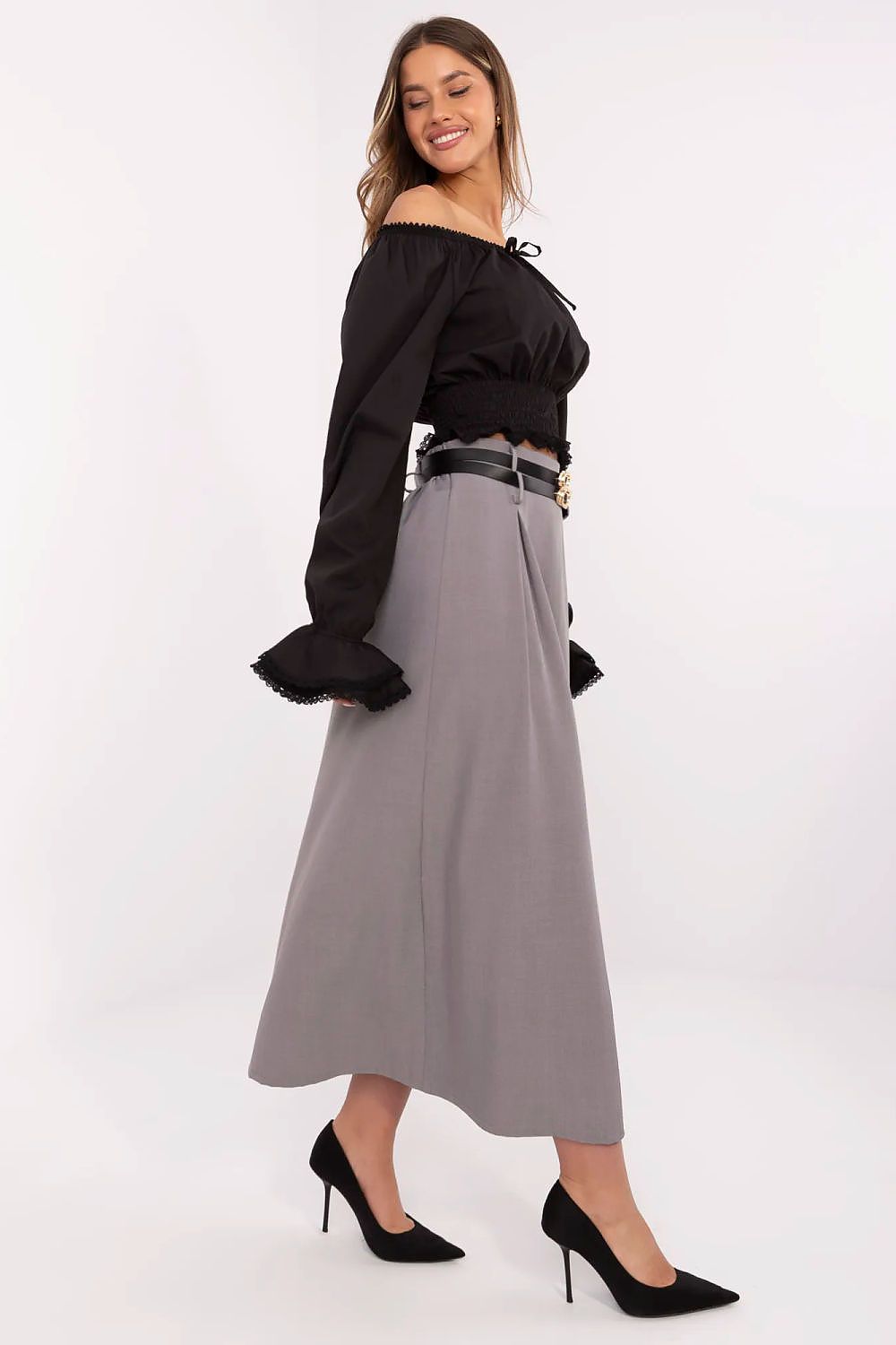 Elegant Maxi Skirt by Italy Moda - Comfortable Polyester with Spandex, EU Sizes 0-2, Stylish Pleats & Belts