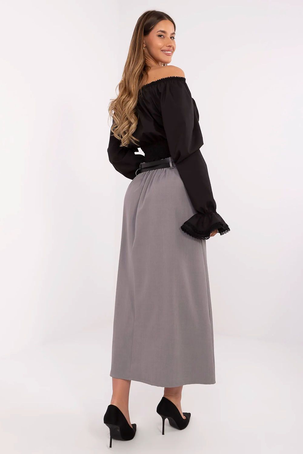 Elegant Maxi Skirt by Italy Moda - Comfortable Polyester with Spandex, EU Sizes 0-2, Stylish Pleats & Belts