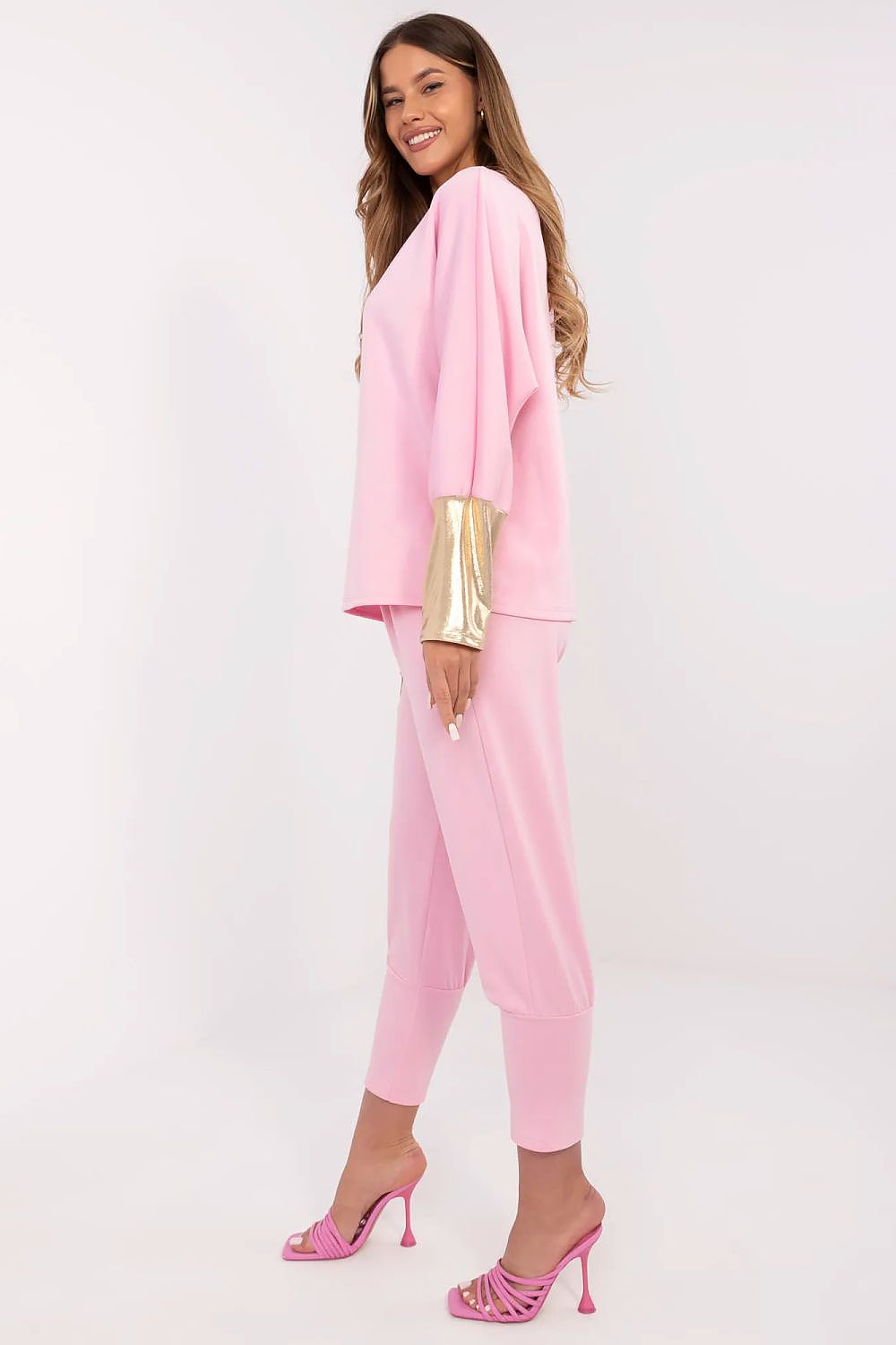 Elegant Women's Set - Boat Neck Blouse & High-Waisted Pants, EU Size 0, Soft Viscose Blend