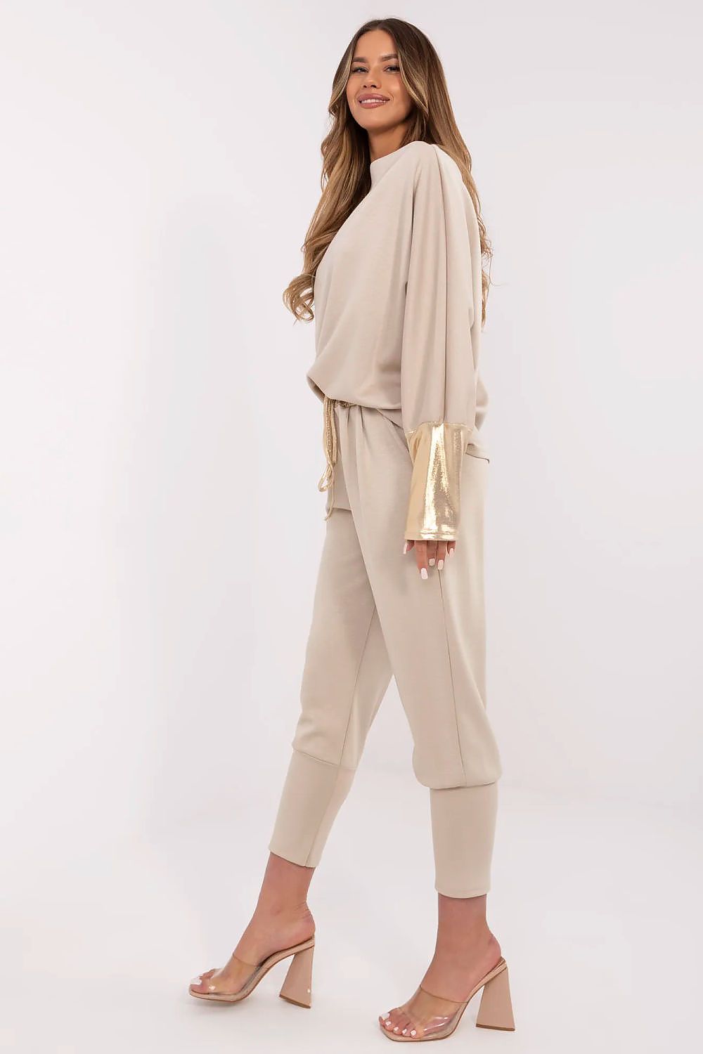 Elegant Women's Set - Boat Neck Blouse & High-Waisted Pants, EU Size 0, Soft Viscose Blend