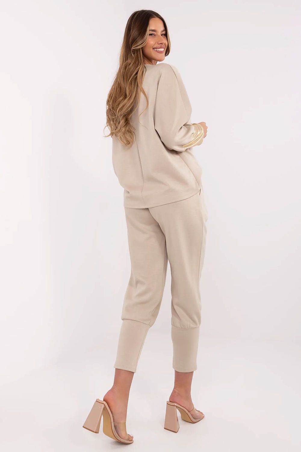 Elegant Women's Set - Boat Neck Blouse & High-Waisted Pants, EU Size 0, Soft Viscose Blend