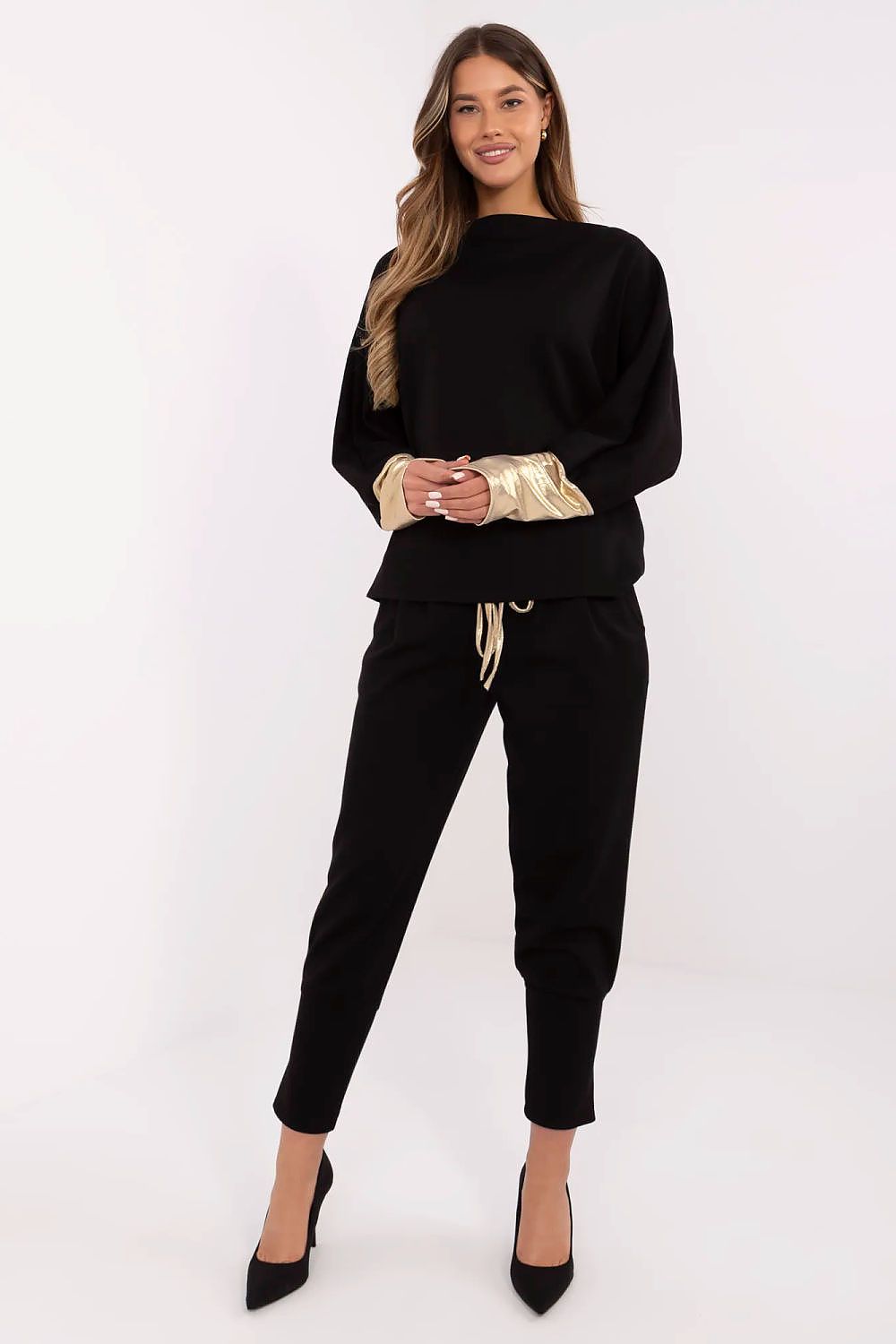 Elegant Women's Set - Boat Neck Blouse & High-Waisted Pants, EU Size 0, Soft Viscose Blend