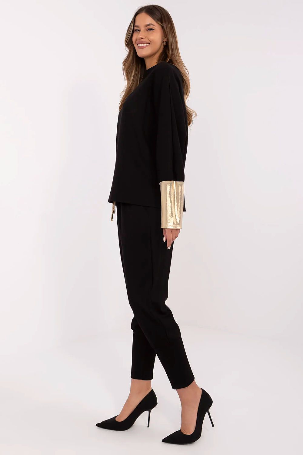 Elegant Women's Set - Boat Neck Blouse & High-Waisted Pants, EU Size 0, Soft Viscose Blend