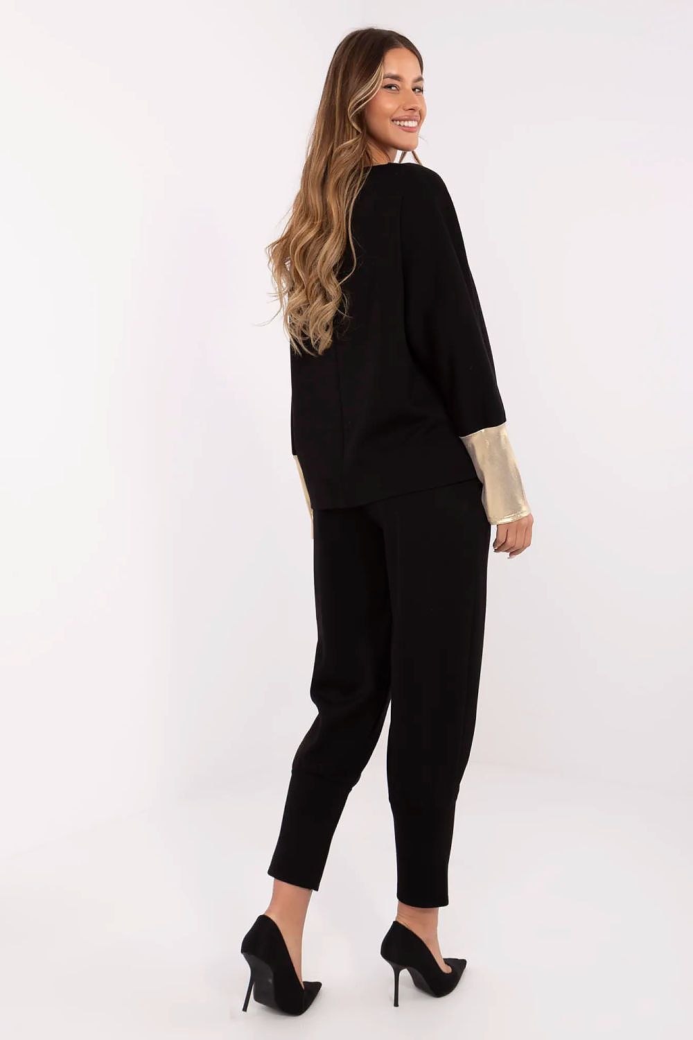 Elegant Women's Set - Boat Neck Blouse & High-Waisted Pants, EU Size 0, Soft Viscose Blend