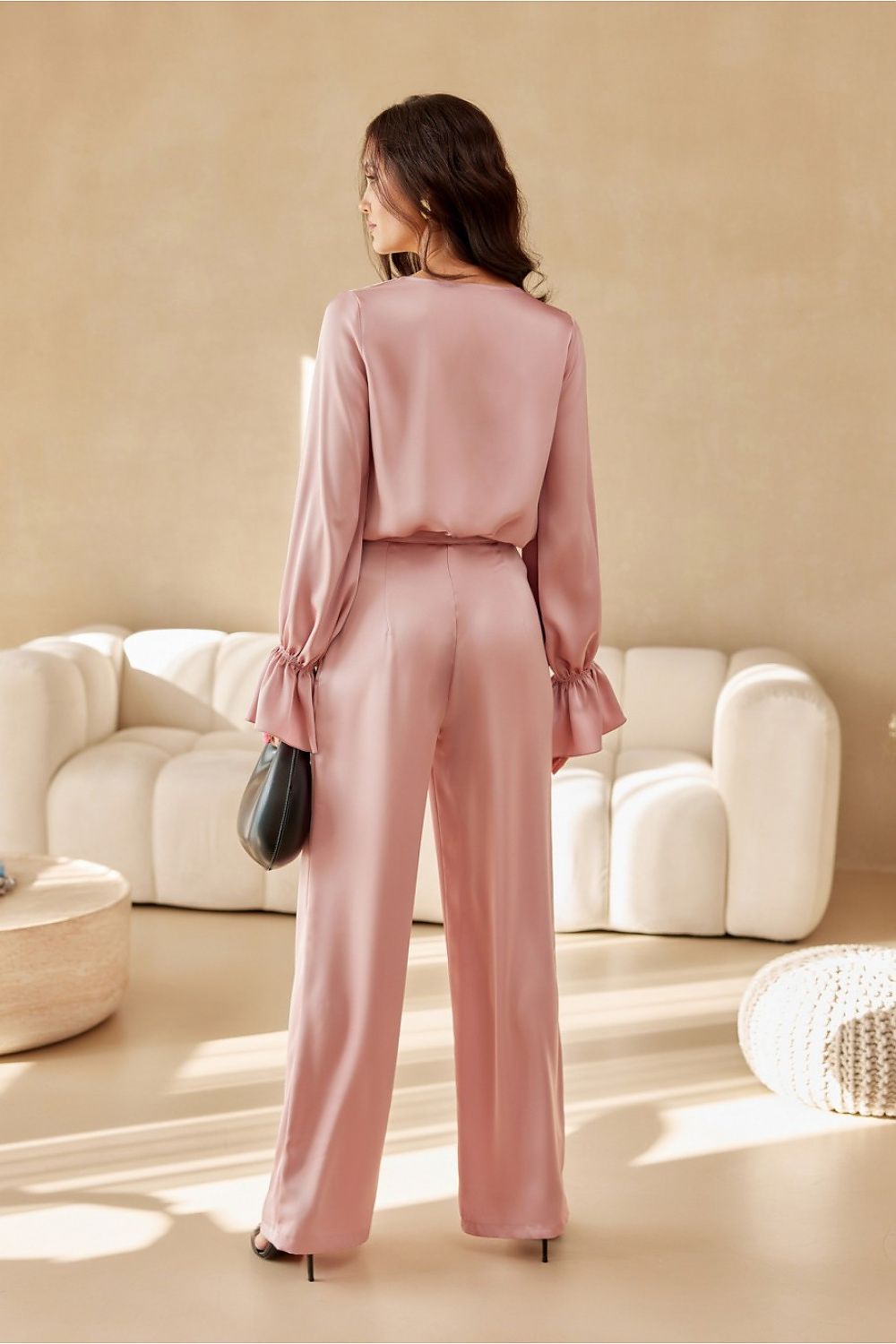 Roco Fashion Elsa Satin Wide-Leg Trousers with High Waist and Pockets for Elegant Occasions