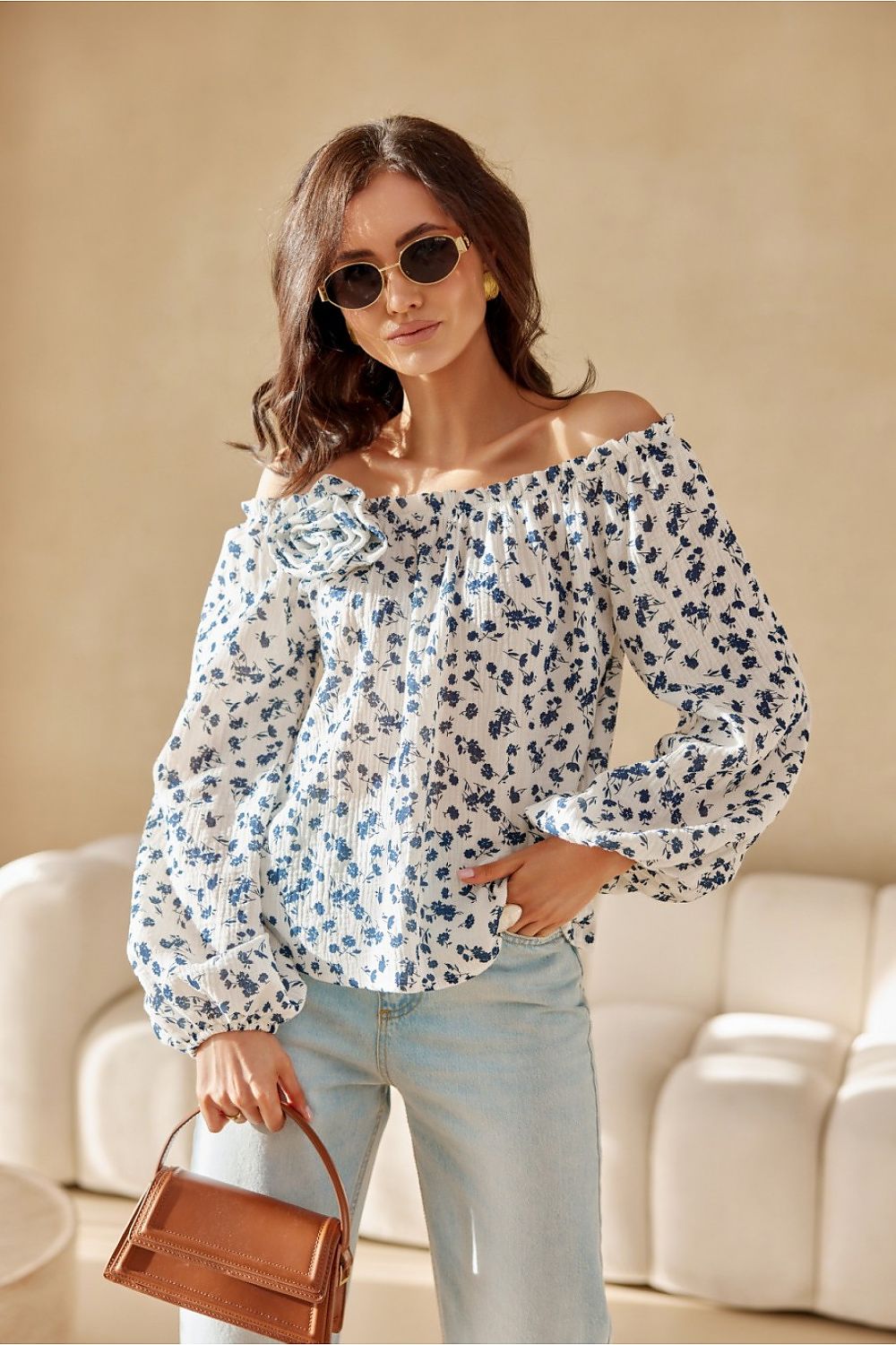 Elegant Roco Fashion Blouse with Adjustable Neckline & Puffy Sleeves, Sizes EU 36-40 | US 4-8