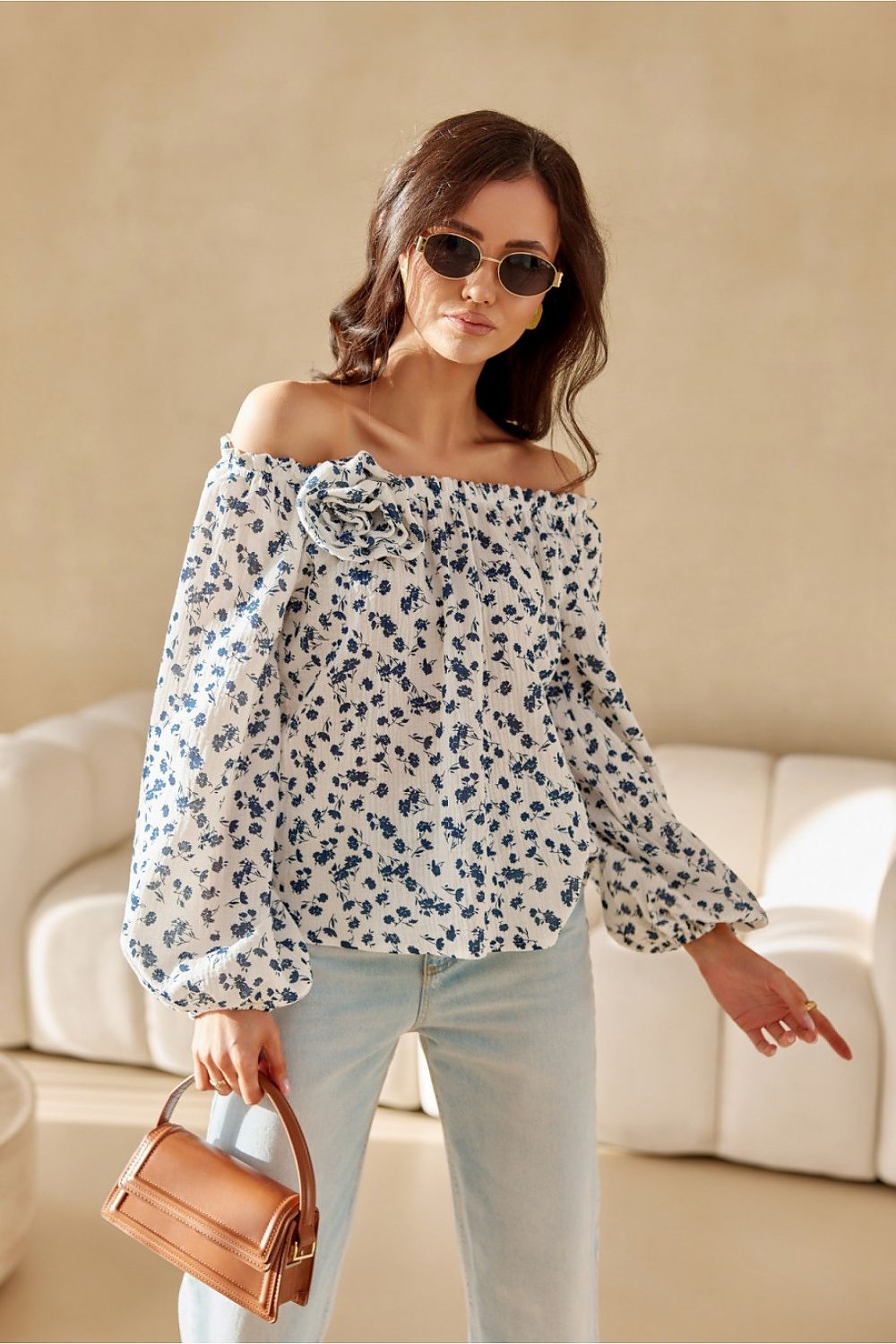 Elegant Roco Fashion Blouse with Adjustable Neckline & Puffy Sleeves, Sizes EU 36-40 | US 4-8