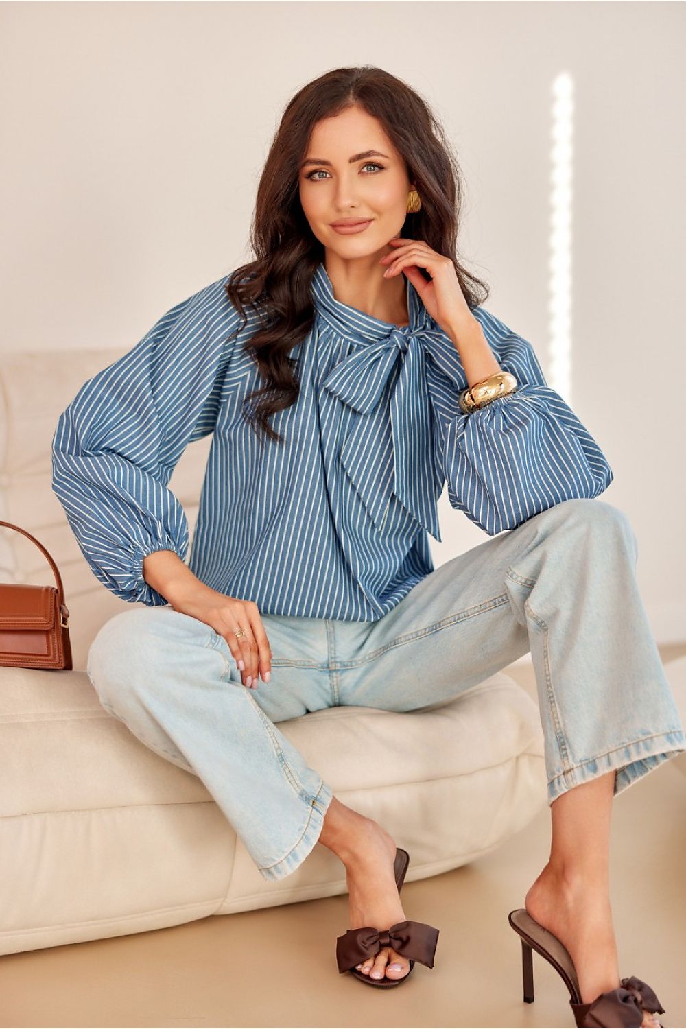 Roco Fashion Cotton Blouse with Long Puffy Sleeves, Decorative Lacing - Sizes EU 36 to 40