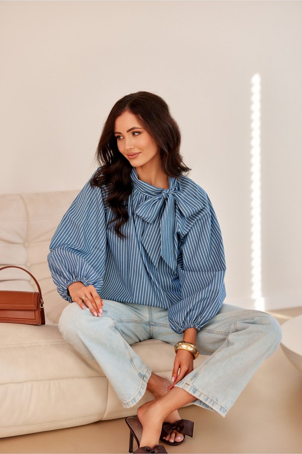 Roco Fashion Cotton Blouse with Long Puffy Sleeves, Decorative Lacing - Sizes EU 36 to 40