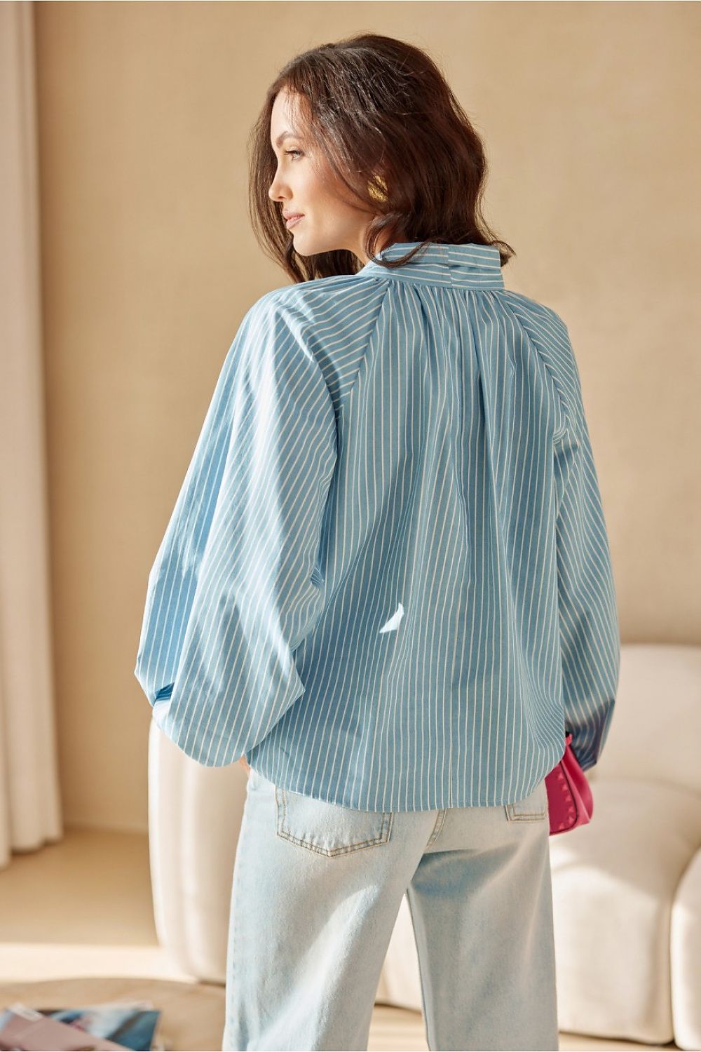 Roco Fashion Cotton Blouse with Long Puffy Sleeves, Decorative Lacing - Sizes EU 36 to 40