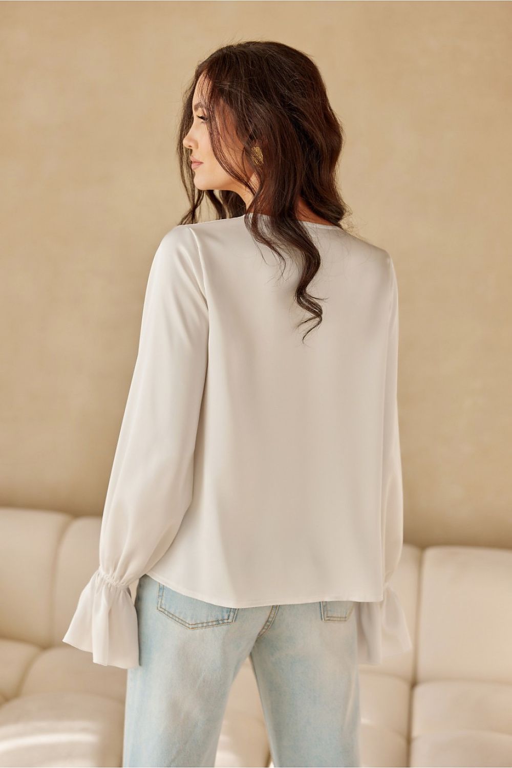 Elegant Roco Fashion Blouse with Long Puffy Sleeves and Decorative Neck Tie, Sizes EU 36-40