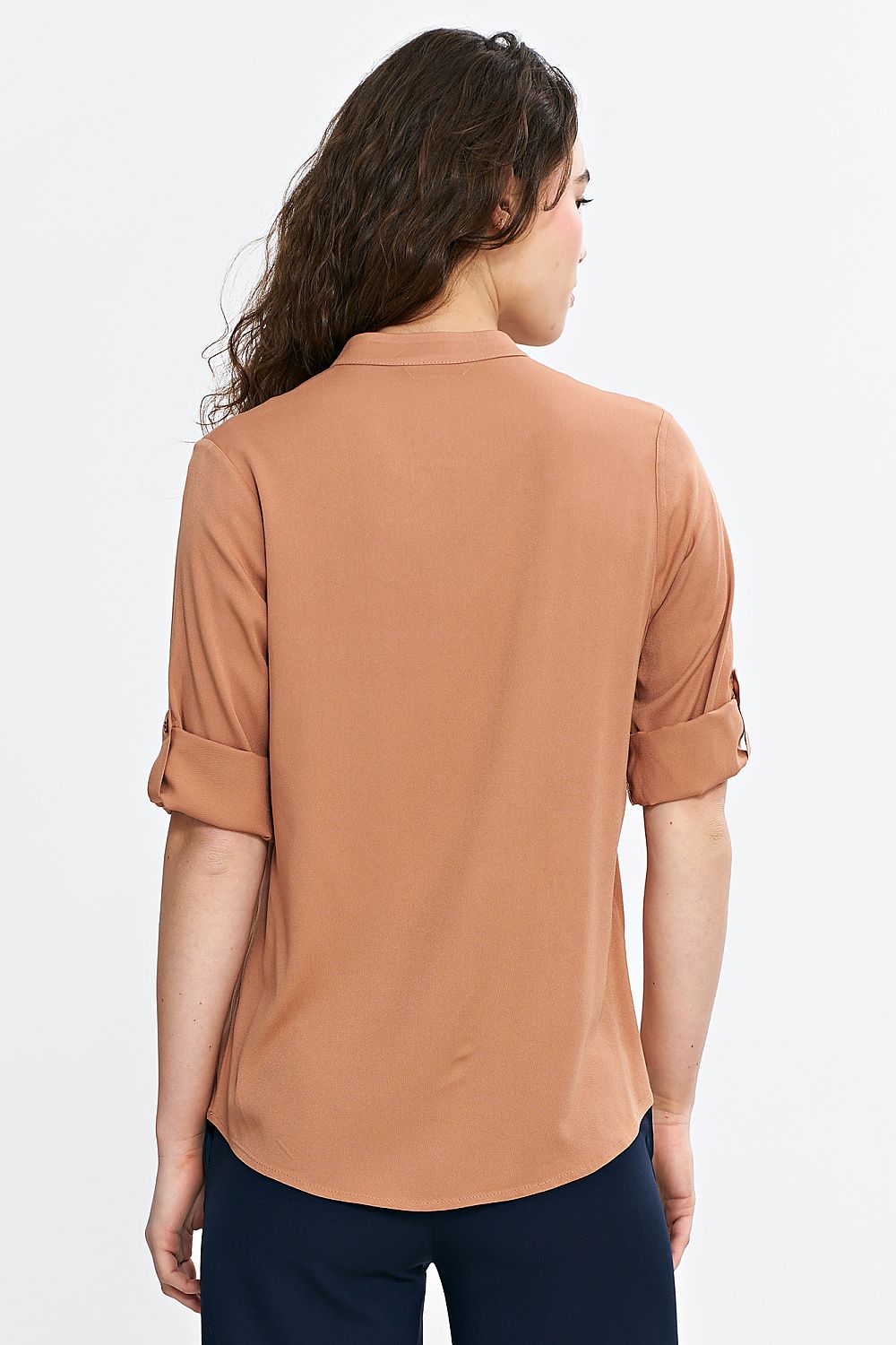 Elegant Light Viscose Blouse with Adjustable Cuffed Sleeves - Sizes EU 36-42