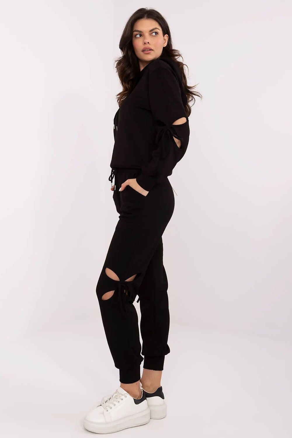 Luxury Women's Casual Tracksuit Set with Decorative Ties, High-Waisted Pants, Sizes EU 0