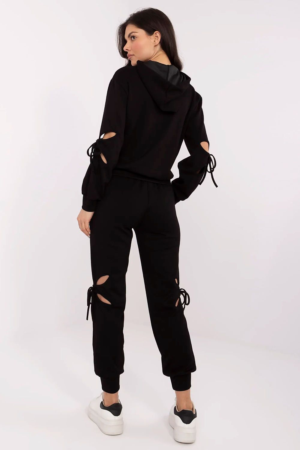 Luxury Women's Casual Tracksuit Set with Decorative Ties, High-Waisted Pants, Sizes EU 0