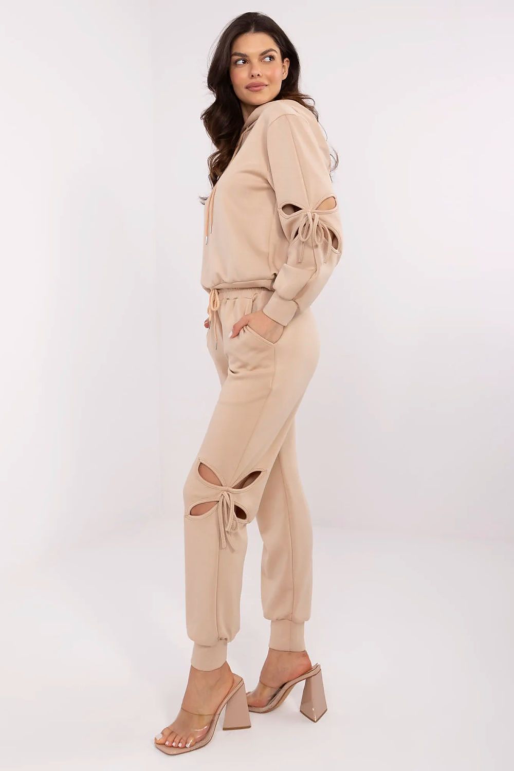 Luxury Women's Casual Tracksuit Set with Decorative Ties, High-Waisted Pants, Sizes EU 0
