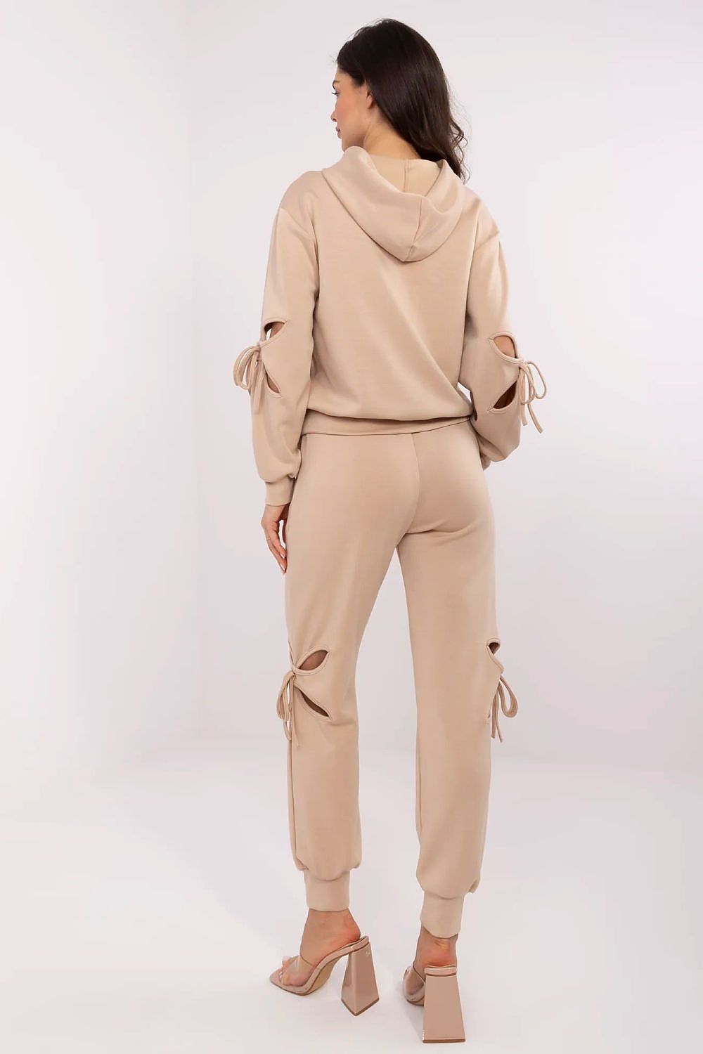 Luxury Women's Casual Tracksuit Set with Decorative Ties, High-Waisted Pants, Sizes EU 0