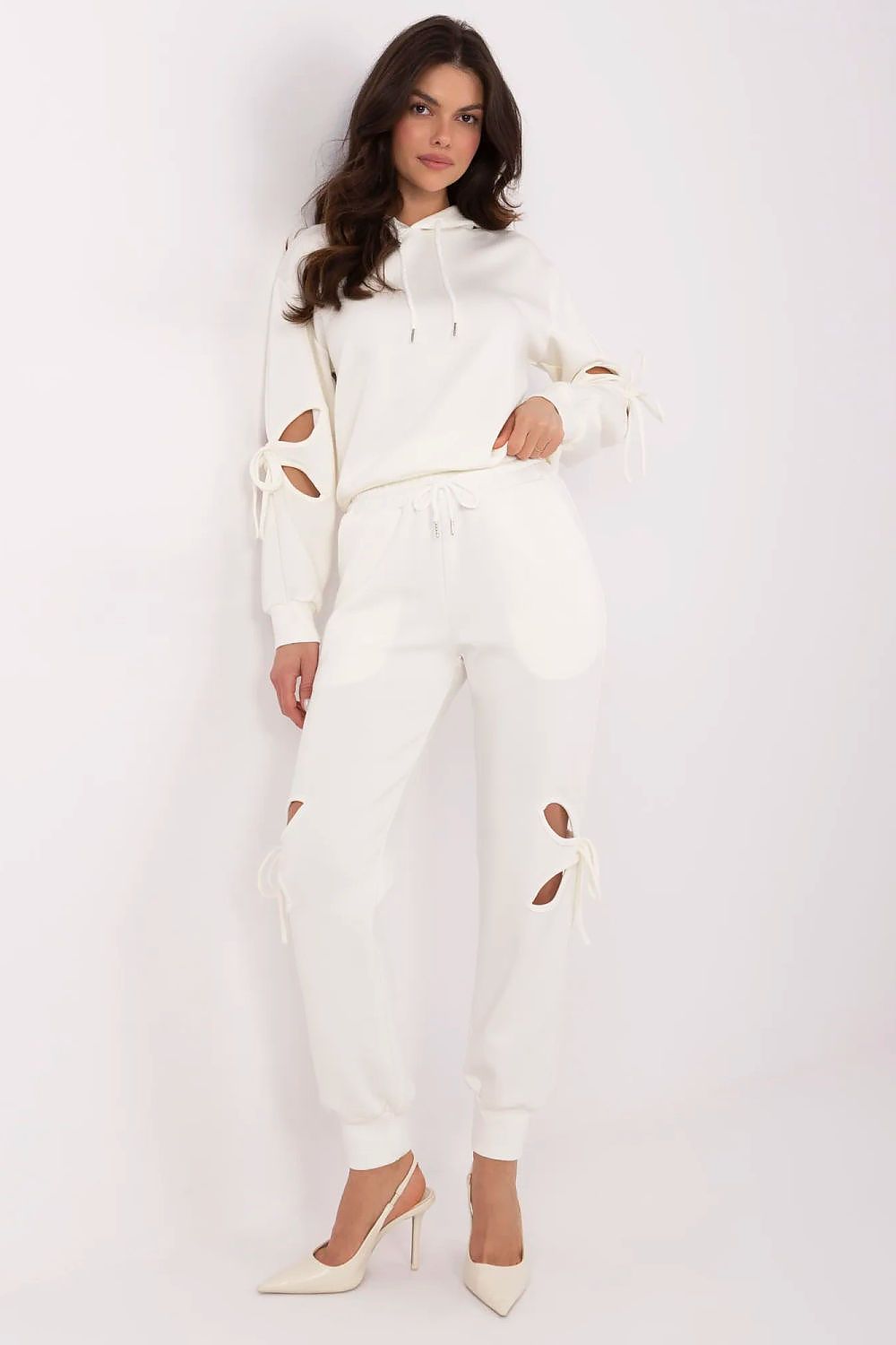 Luxury Women's Casual Tracksuit Set with Decorative Ties, High-Waisted Pants, Sizes EU 0