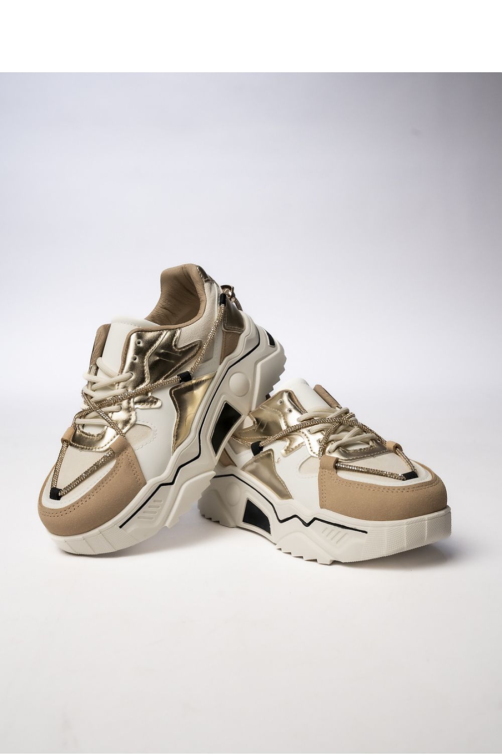 Chic Veyra Beige Women's Sneakers with Decorative Gold Laces and Chunky Sole, Ergonomic Fit