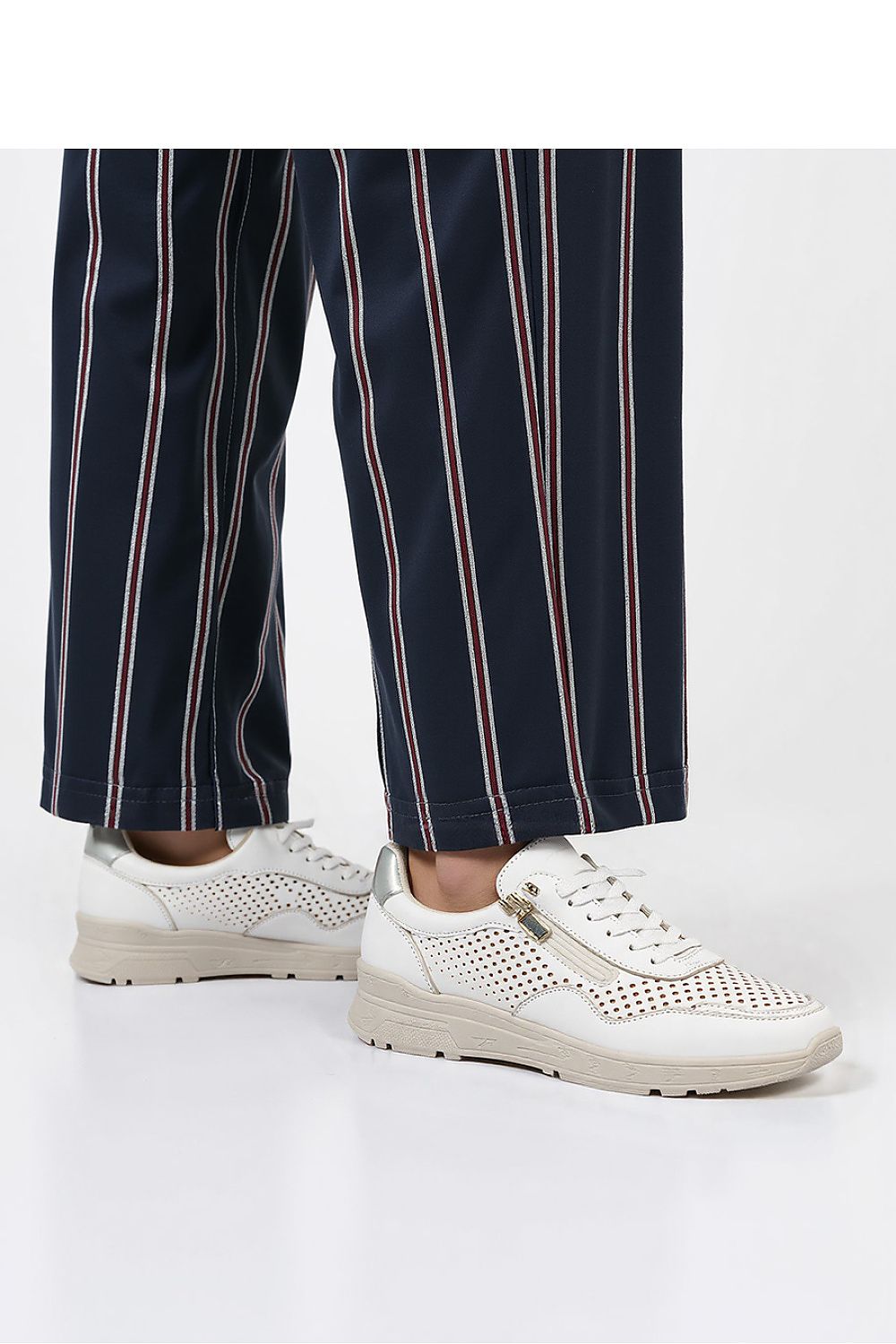 Inello AVERIA White Sneakers with Gold Accents, Perforated Eco Leather, Size Range Available